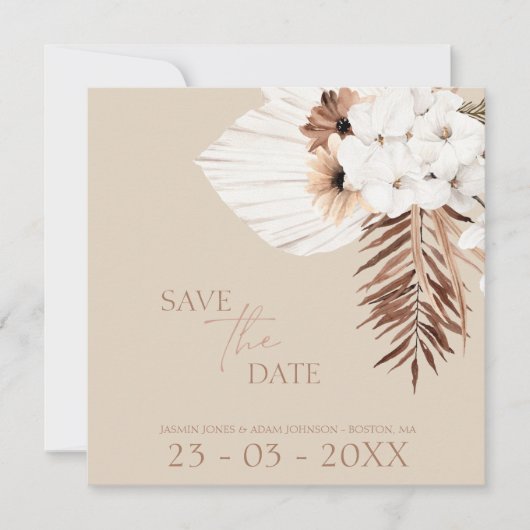 Boho Beige Pampas Grass Orchidee Wedding Save The Date (Voorkant)