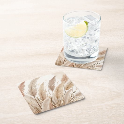 Boho Beige Pampas Grass Wedding Kartonnen Onderzetters (Insitu)