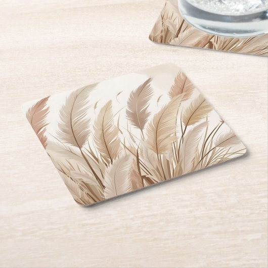 Boho Beige Pampas Grass Wedding Kartonnen Onderzetters (Schuin)