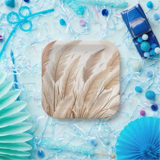 Boho Beige Pampas Grass Wedding Papieren Bordje (Feest)
