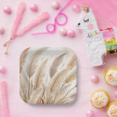 Boho Beige Pampas Grass Wedding Papieren Bordje (Feest)