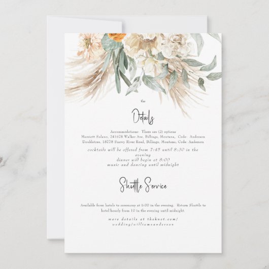 Boho Beige Pampas II Wedding Detail Kaart (Voorkant)