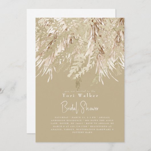 Boho Beige Pampas Modern Vrijgezellenfeest Kaart (Voorkant / Achterkant)