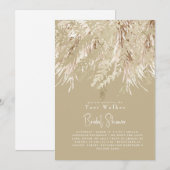 Boho Beige Pampas Moderne Bruiloftsborrel Kaart (Voorkant / Achterkant)