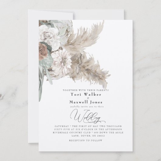 Boho Beige Pampas No Parents Ecru Wedding Kaart (Voorkant)