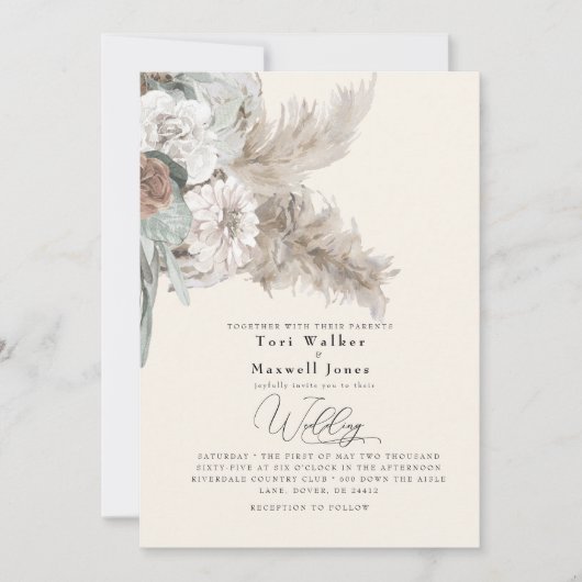 Boho Beige Pampas No Parents Wedding Kaart (Voorkant)