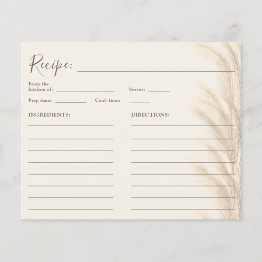 Boho beige pampas waterverf brudal recept (Voorkant)