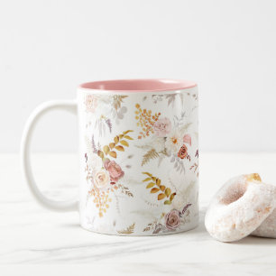 Boho Beige, Pampasgras Terracotta Aquarel We Tweekleurige Koffiemok