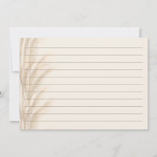 Boho beige pampasgras waterverf bruiloftsrecept  kaart (Achterkant)
