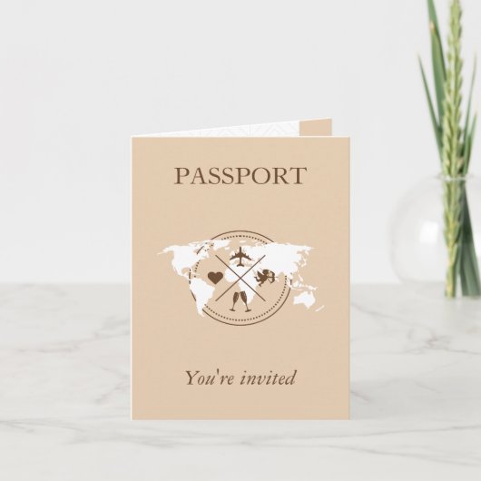 Boho Beige Passport Destination Wedding Invitation (Voorkant)
