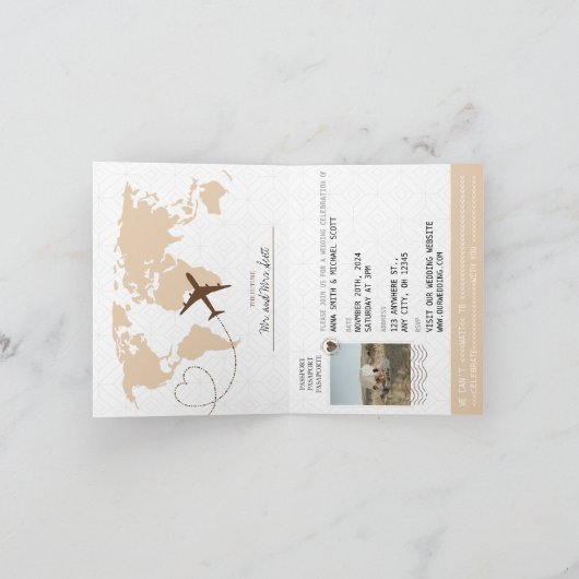 Boho Beige Passport Destination Wedding Invitation (Binnen)