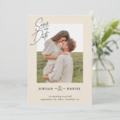 Boho Beige Photo Save the Date Kaart (Staand voorkant)