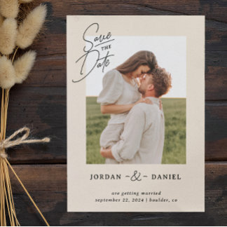 Boho Beige Photo Save the Date Kaart