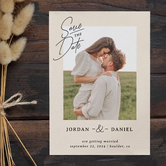 Boho Beige Photo Save the Date Kaart