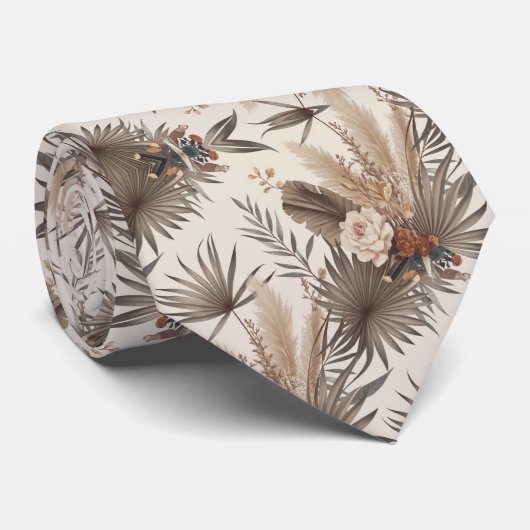 Boho beige planten stropdas (Opgerold)