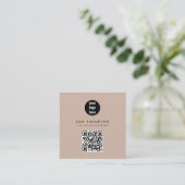 Boho Beige QR Code Business Logo Modern Contactkaartje (Staand voorkant)