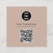 Boho Beige QR Code Business Logo Modern Contactkaartje (Voorkant)