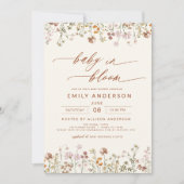 Boho Beige QR Code Wilde Bloem Baby Shower Kaart (Voorkant)