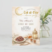 Boho Beige Ramadan Eid Al-Fitr Dinerfeest Kaart (Staand voorkant)