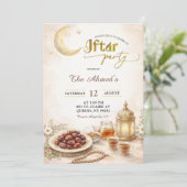 Boho Beige Ramadan Iftar-feest Kaart (Staand voorkant)