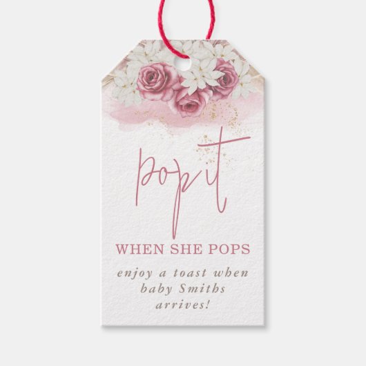 Boho Beige Roos Roze Pop Het Baby shower Cadeaulabel (Voorkant)