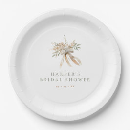 Boho Beige & Sage Bloemen & Boog Bruidsdouche Papieren Bordje