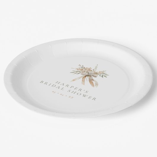 Boho Beige & Sage Bloemen & Lint Bruidsdiner Papieren Bordje (Gekanteld)