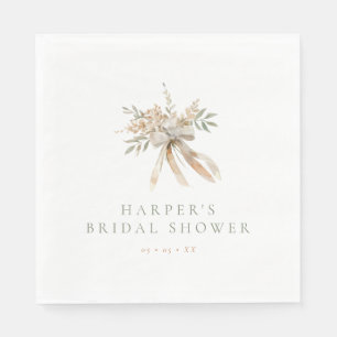 Boho Beige & Sage Bloemen & Lint Bruidsfeest Servet