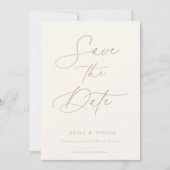 Boho Beige Script Save the Date Photo Card (Voorkant)