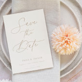 Boho Beige Script Save the Date Photo Card