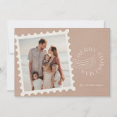 Boho Beige Stamp 2 Foto Kerstmis Feestdagenkaart (Voorkant)