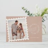 Boho Beige Stamp 2 Foto Kerstmis Feestdagenkaart (Staand voorkant)