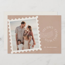 Boho Beige Stamp 2 Foto Kerstmis Feestdagenkaart