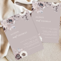 Boho Beige & Stof Mauve Bloemen Bruiloft Uitnodigi