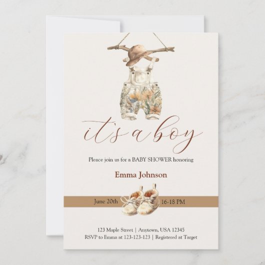 Boho Beige Tan Brown White Boy Baby shower Kaart (Voorkant)