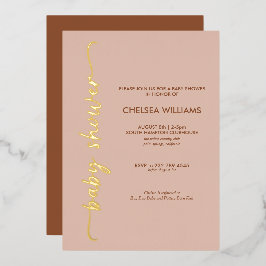 Boho Beige & Terracotta Goud Echte Folie Baby show Uitnodiging