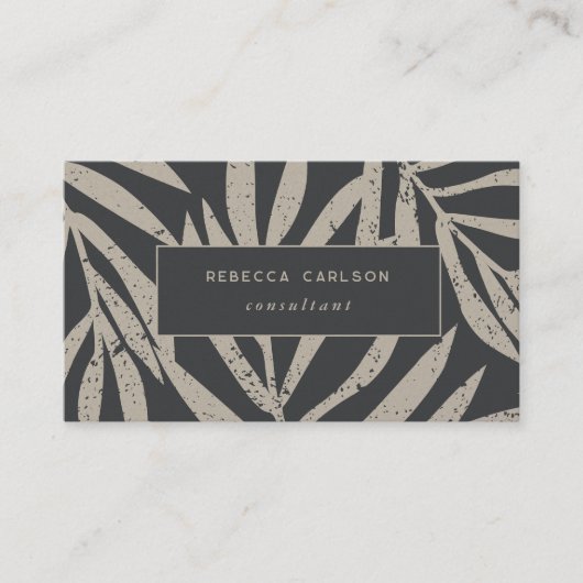 Boho Beige Tropische Grunge Abstracte bladeren Visitekaartje (Voorkant)