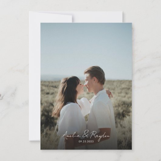 Boho Beige Typografie Script Foto QR Code Bruiloft Kaart (Achterkant)