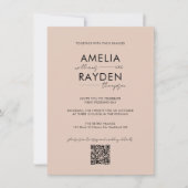 Boho Beige Typografie Script Foto QR Code Bruiloft Kaart (Voorkant)