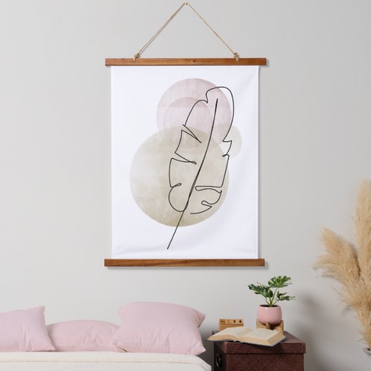 Boho beige veer hangend wandkleed (Slaapkamer)