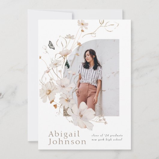 Boho Beige Waterverf Bloemen Graduation Party Kaart (Voorkant)