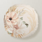 Boho Beige Waterverf Bloemen Palmen Worp Kussen (Voorkant)