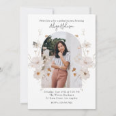 Boho Beige Waterverf Bloemengraduatfeest Kaart (Achterkant)