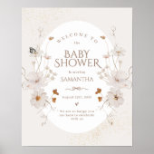Boho Beige Waterverf Bloemetuin Baby Shower Poster (Voorkant)