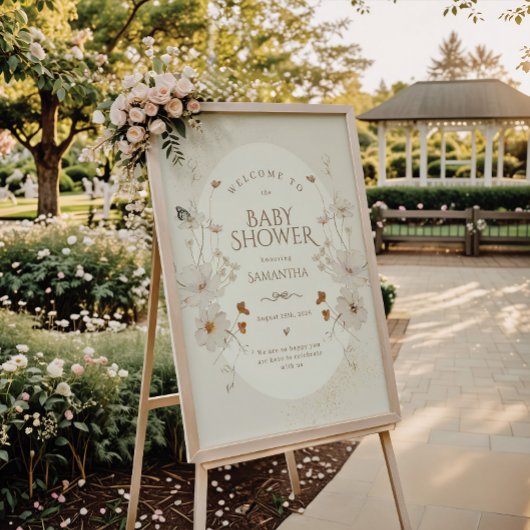 Boho Beige Waterverf Bloemetuin Baby Shower Poster