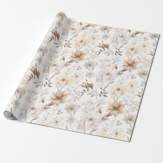 Boho Beige Waterverf Floral Charm Cadeaupapier (Uitgerold)