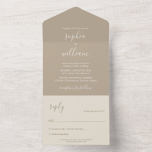 Boho beige Wedding All in One Uitnodiging (Binnen)