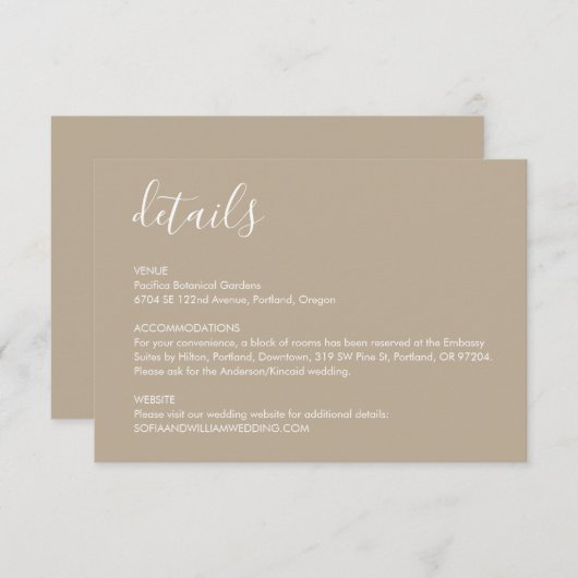 Boho Beige Wedding Details Enclosure Card Informatiekaartje (Voorkant / Achterkant)