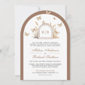 Boho Beige Wilde Bloem Vlinder Boog Bruiloft Kaart (Voorkant)