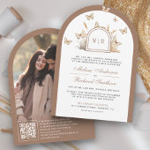 Boho Beige Wilde Bloem Vlinder Boog Bruiloft Kaart